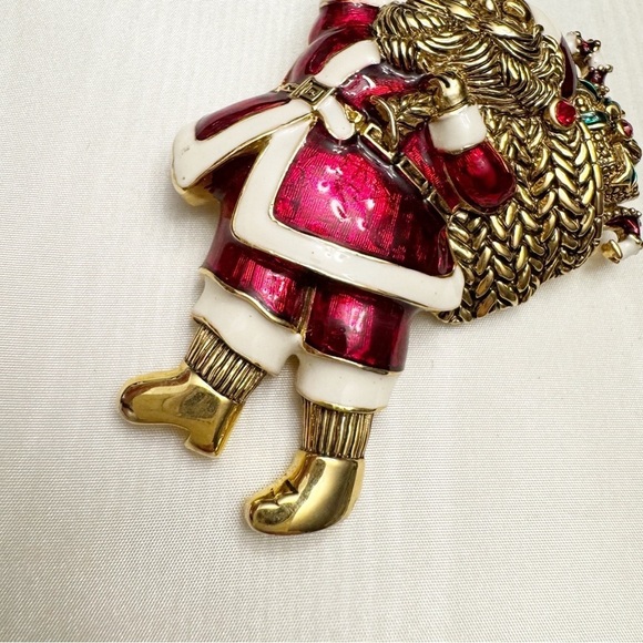 Christmas Santa High-End Enamel Vintage Figural Pin Brooch - Picture 7 of 12